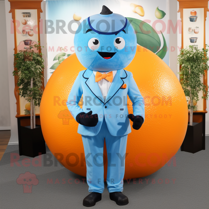 Sky Blue Grapefruit mascot costume character dressed with a Jumpsuit and Cufflinks Sky Blue Grapefruit mascot costume character dressed with a Jumpsuit and Cufflinks
