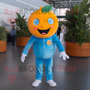 Sky Blue Grapefruit mascot costume character dressed with a Jumpsuit and Cufflinks