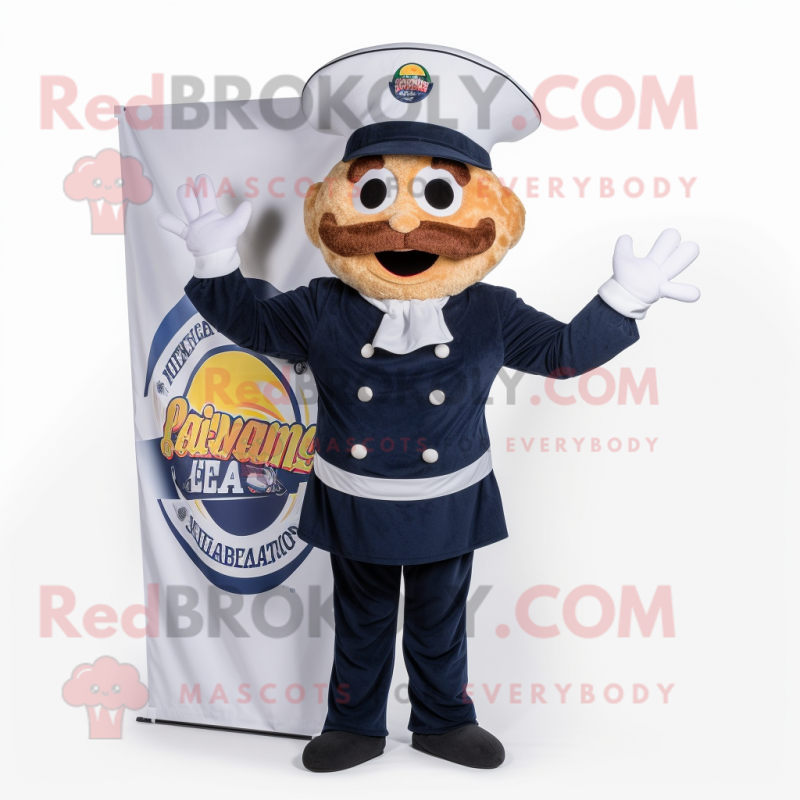 Navy Pizza mascot costume character dressed with a Trousers and Hat pins Navy Pizza mascot costume character dressed with a Trousers and Hat pins