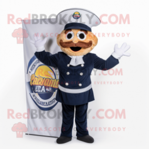 Navy Pizza mascot costume character dressed with a Trousers and Hat pins