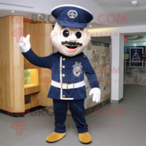 Navy Pizza mascot costume character dressed with a Trousers and Hat pins