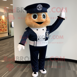 Navy Pizza mascot costume character dressed with a Trousers and Hat pins