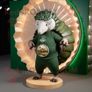 Forest Green Armadillo mascot costume character dressed with a Graphic Tee and Coin purses