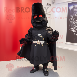 Black British Royal Guard mascot costume character dressed with a Wrap Skirt and Scarf clips