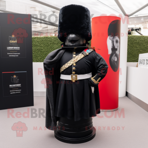 Black British Royal Guard mascot costume character dressed with a Wrap Skirt and Scarf clips