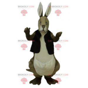 Brun og hvid kænguru-maskot med sort vest - Redbrokoly.com