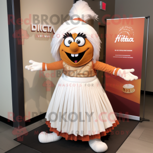 White Tikka Masala mascot costume character dressed with a Pleated Skirt and Watches