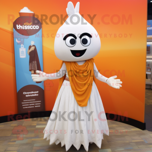 White Tikka Masala mascot costume character dressed with a Pleated Skirt and Watches