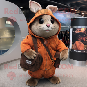 Rust Chinchilla mascot costume character dressed with a Hoodie and Handbags