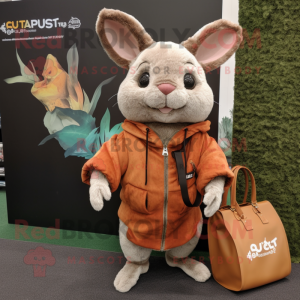 Rust Chinchilla mascot costume character dressed with a Hoodie and Handbags