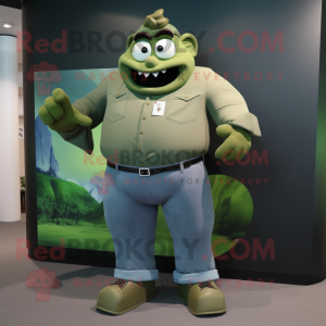 Olive Strongman mascot costume character dressed with a Flare Jeans and Cufflinks