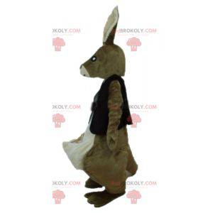 Hnědý a bílý klokan maskot s černou vestou - Redbrokoly.com
