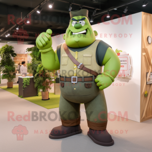 Olive Strongman mascot costume character dressed with a Flare Jeans and Cufflinks