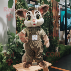 Olive Flying Squirrel mascot costume character dressed with a Dungarees and Suspenders