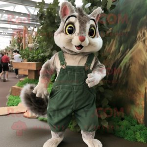 Olive Flying Squirrel mascot costume character dressed with a Dungarees and Suspenders