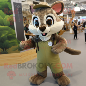 Olive Flying Squirrel mascot costume character dressed with a Dungarees and Suspenders