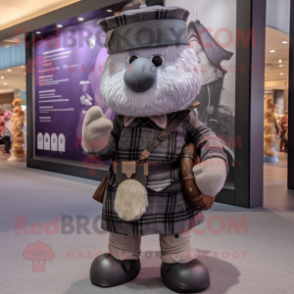 Gray Bagpipe mascot costume character dressed with a Waistcoat and Caps