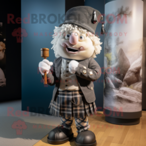Gray Bagpipe mascot costume character dressed with a Waistcoat and Caps