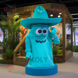 Turquoise Phone mascot costume character dressed with a Bikini and Hats