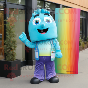 Cyan Rainbow maskot kostym...