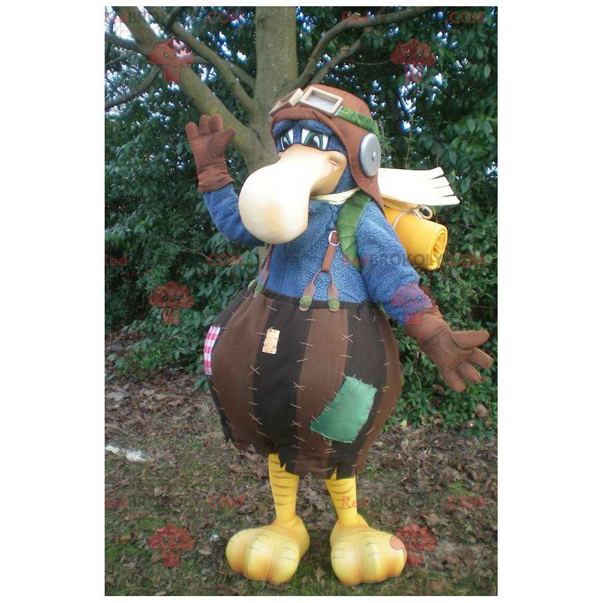 Mascota pájaro azul grande vestida como aviador - Redbrokoly.com Mascota pájaro azul grande vestida como aviador - Redbrokoly.com