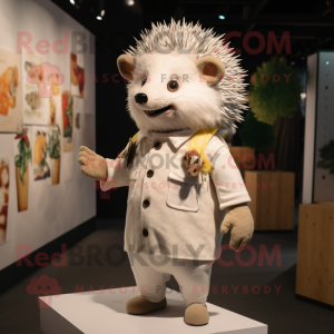 Cream Hedgehog mascot costume character dressed with a Playsuit and Brooches