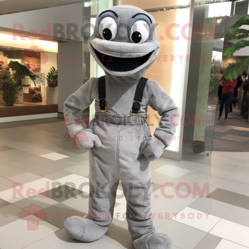 Gray Snake mascot costume character dressed with a Dungarees and Cummerbunds Gray Snake mascot costume character dressed with a Dungarees and Cummerbunds