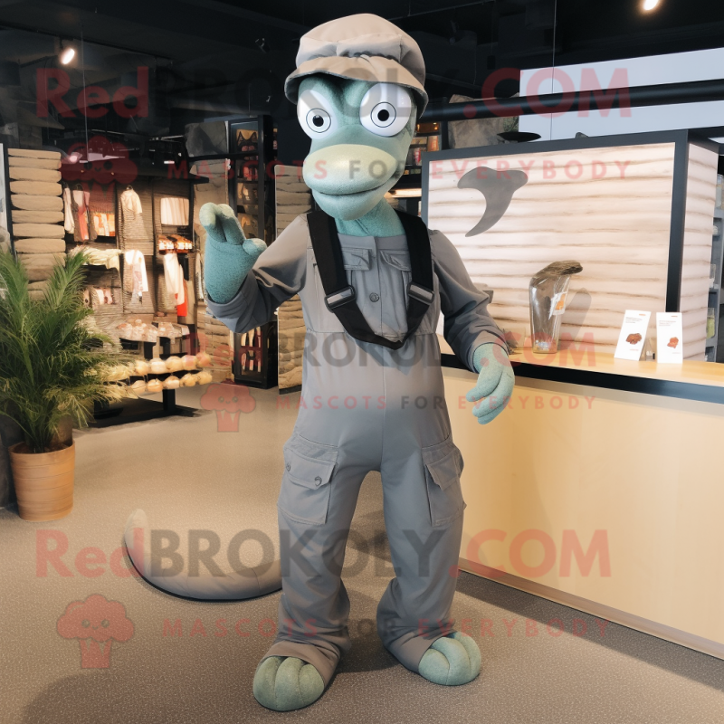 Gray Snake mascot costume character dressed with a Dungarees and Cummerbunds Gray Snake mascot costume character dressed with a Dungarees and Cummerbunds