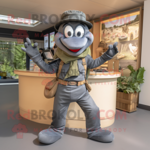 Gray Snake mascot costume character dressed with a Dungarees and Cummerbunds