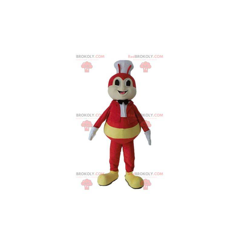 Gul og rød insektflue maskot med en kokkehue - Redbrokoly.com