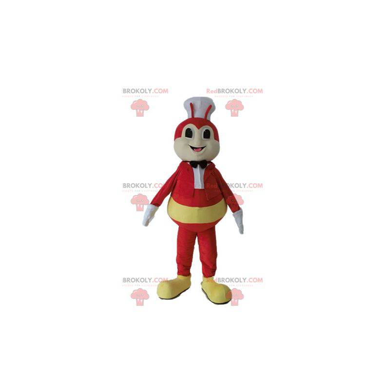 Yellow and red insect fly mascot with a chef's hat -