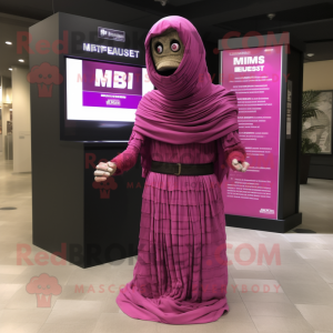 Magenta Mummy mascot costume character dressed with a Empire Waist Dress and Scarves