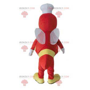 Yellow and red insect fly mascot with a chef's hat -