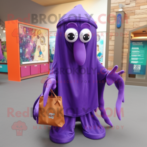 Purple Squid maskot kostym...