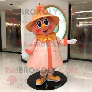 Peach Plate Spinner mascot costume character dressed with a Coat and Shoe clips