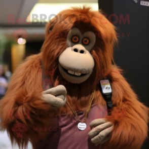 Brown Orangutan mascot costume character dressed with a Vest and Bracelet watches