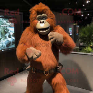 Brown Orangutan mascot costume character dressed with a Vest and Bracelet watches