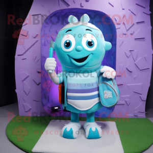 Cyan Golf Bag mascot costume character dressed with a Sweater and Coin purses