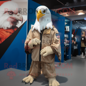 Beige Bald Eagle mascot costume character dressed with a Windbreaker and Gloves