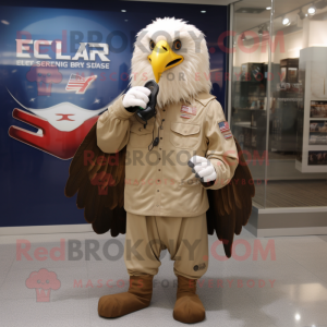 Beige Bald Eagle mascot costume character dressed with a Windbreaker and Gloves