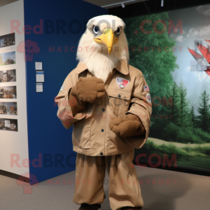 Beige Bald Eagle mascot costume character dressed with a Windbreaker and Gloves