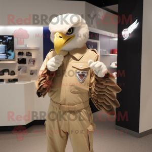 Beige Bald Eagle mascot costume character dressed with a Windbreaker and Gloves