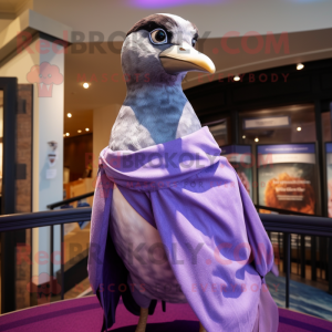 Lavender Passenger Pigeon mascot costume character dressed with a Henley Shirt and Scarves