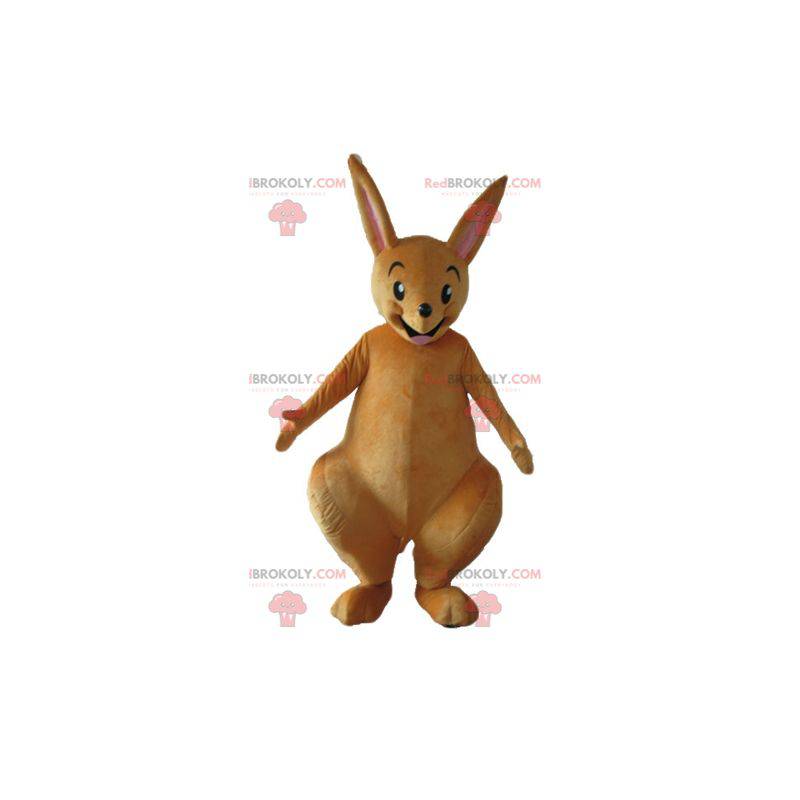 Mascotte de kangourou marron très rigolo et souriant -
