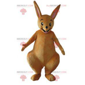 Mascote canguru marrom muito engraçado e sorridente -