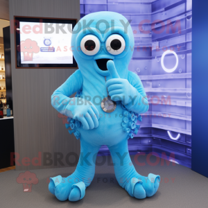Sky Blue Octopus maskot...