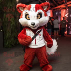 White Red Panda mascot costume character dressed with a Jumpsuit and Tie pins