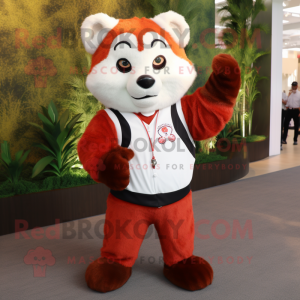 White Red Panda mascot costume character dressed with a Jumpsuit and Tie pins