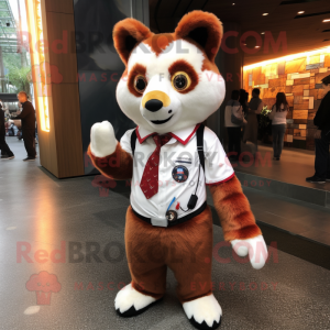 White Red Panda mascot costume character dressed with a Jumpsuit and Tie pins