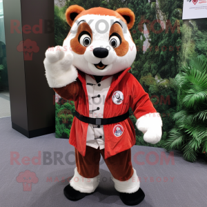 White Red Panda mascot costume character dressed with a Jumpsuit and Tie pins